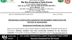 JCI Junior Assistant & Junior Inspector Exam 2024 — Results Declared for 90 Posts