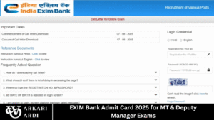 EXIM Bank Admit Card 2025 for MT & Deputy Manager Exams